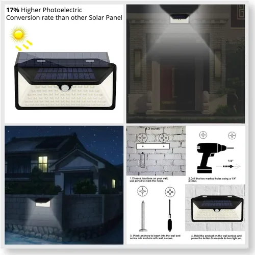Vista 6 de Himalayan Glow WBM - Luces solares inteligentes para exteriores, 100 luces LED de pared con 3 modos, impermeable IP65, luces de seguridad fáciles