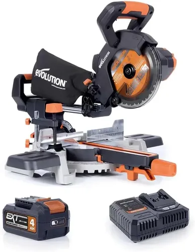 Vista 10 de Sierra de inglete deslizante Evolution Power Tools R185SMS+ con corte multimaterial, bisel de 45 grados, inglete de 50 grados, deslizamiento de 210