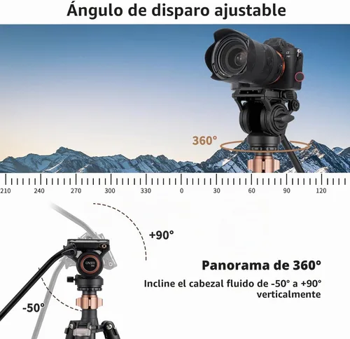 Vista 2 de Cayer FP2450 Trípode de vídeo de aluminio, 75 "cabezal fluido de 4