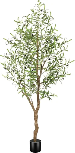 Vista 13 de FEELEAD Árbol de olivo artificial de 5 pies, olivo sintético con hojas realistas y tronco natural, olivo falso en maceta para el hogar, sala
