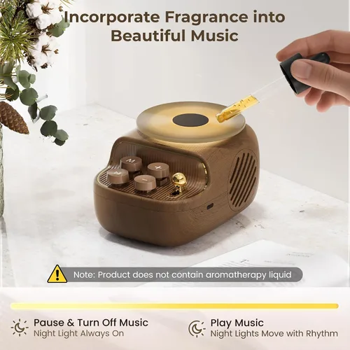 Vista 2 de Altavoces Bluetooth inalámbricos, 3 en 1 portátiles lindos altavoces con bandeja aromática, aspecto vintage de tocadiscos, luces ambientales