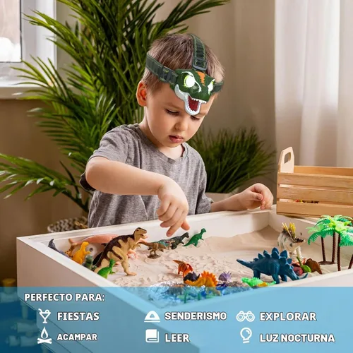 Vista 6 de COSOOS Linterna frontal LED para niños, equipo de camping, modo de rugido y silencio, lámpara de cabeza para exteriores para niño y niña, faro