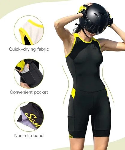 Vista 2 de Santic Traje de triatlón para mujer, traje de baño de una pieza sin mangas con cremallera trasera acolchada de secado rápido