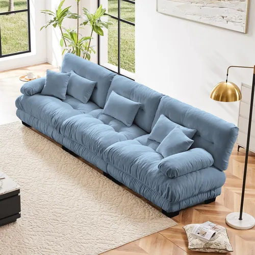 Vista 50 de Sofá modular en forma de U de 118 pulgadas con 2 otomanas, sofá de nube de terciopelo peletizado con almohadas de apoyabrazos de refuerzo, cómodo