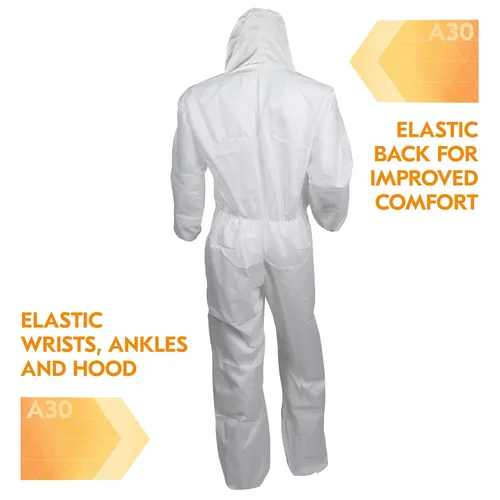 Vista 5 de KleenGuard 46114 A30 - Overol elástico con capucha en la espalda y puños con capucha, blanco, XL (caja de 25)