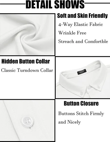 Vista 4 de COOFANDY Camisas de vestir casuales con botones y manga larga para hombre