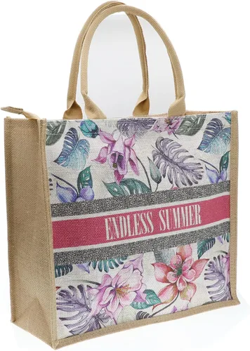 Vista 9 de JNF Bolsa de playa de yute para mujer, bolsa de arpillera con cremallera, reutilizable, con asa