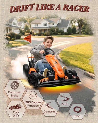 Vista 3 de Go Kart Eléctrico con Licencia McLaren para Niños, Batería de 36V 9AH, Kart de Deriva con Asiento Ajustable, Vehículo Montable Crazy Cart para Niños