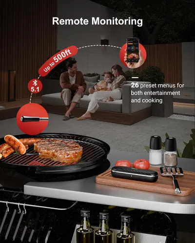 Vista 3 de Termómetro de carne Bluetooth inalámbrico para ahumador de 500 pies, termómetro digital para carne, inalámbrico, para asar a la parrilla, horno