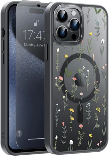 Vista 99 de Goodon para iPhone 15 Pro Max con protector de pantalla de privacidad, compatible con Magsafe, funda translúcida mate a prueba de golpes - Linda