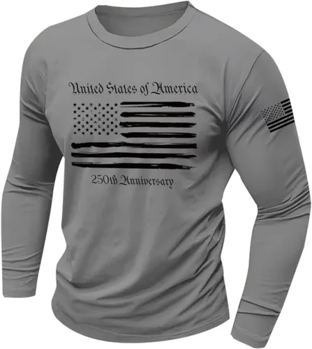 Vista 5 de GOKKILRW 250th Anniversary - Camiseta de manga larga para hombre, cuello redondo, elástica, vintage, ajuste muscular, camiseta deportiva