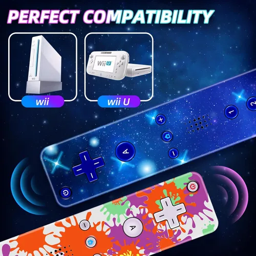 Vista 3 de Yosikr Wii Controller 2 Pack, Wii Remote Controller with Silicone Case and Wrist Strap Compatible for WiiWii U Console - Starrysky and Graffiti