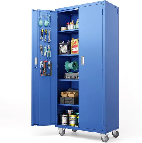 Vista 19 de VINGLI Armario de Pared para Garaje con Puertas con Cerradura y Estante Ajustable, Gabinete de Pared de Metal, Gabinete de Almacenamiento Superior