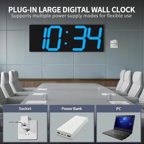 Vista 6 de CHKOSDA Reloj de pared digital grande de 18.7 pulgadas, reloj digital LED con número grande, reloj de pared multifunción con control remoto