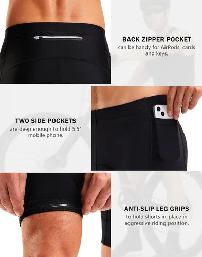 Vista 3 de Pantalones cortos de ciclismo para hombre, acolchados en 4D, para ciclismo, ciclismo en carretera, con bolsillos con cremallera