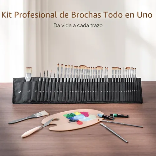 Vista 2 de Nicpro Juego de 40 pinceles de pintura, pinceles profesionales de acrílico con cuchillo de paleta y rollo de lienzo, adecuado para pintura acrílica