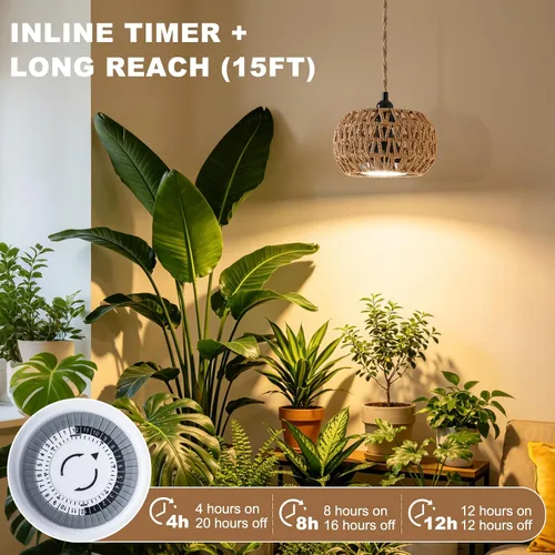 Vista 2 de Luces de cultivo para plantas de interior, luz de espectro completo para plantas, con temporizador y cable de alimentación de 15 pies, luces