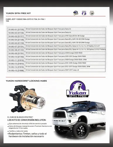 Vista 4 de Yukon (YA WU-07), juego de conversión de bloqueo de giro libre para diferencial de Jeep TJ/XJ/YJ Dana 30