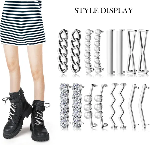 Vista 3 de Hicarer 16 piezas8 pares de dijes de cordones para zapatos deportivos, decoración de cordones de zapatos, clips decorativos para zapatos, diamantes