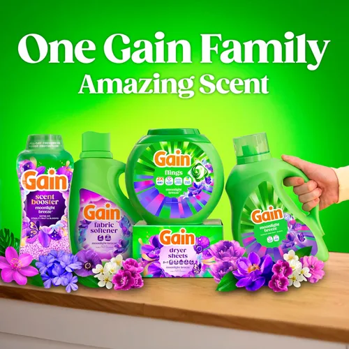 Vista 9 de Gain Detergente líquido para ropa con defensa del olor, aroma Moonlight Breeze, jabón de lavandería para lavadoras HE, 60 onzas líquidas, 45 cargas