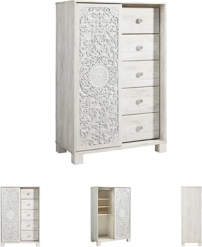 Vista 7 de Signature Design by Ashley Cómoda alta blanca para dormitorio, vestidor