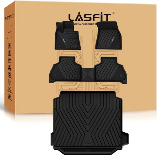Vista 24 de LASFIT - Tapetes de suelo y maletero de auto, ajuste personalizado, de TPE, para todo tipo de clima, impermeable, juego completo, negros
