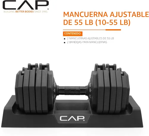 Vista 2 de CAP ADJUSTABELL Adjustable Dumbbell Set, Premium Quick Select Adjustable Weights for Strength Training, Singles & Pairs, 25 LB & 55 LB, Hex