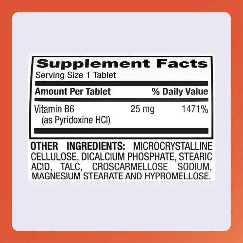 Vista 5 de Rugby Vitamina B-6 Tabletas – 25 mg de vitamina B6 – Suplemento dietético – 100 unidades (1 paquete)