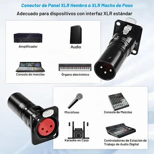 Vista 6 de MEIRIYFA XLR - Conector de montaje en panel de paso hembra a macho de 3 pines, micrófono XLR serie 3PIN D, convertidor de alimentación/paso a través