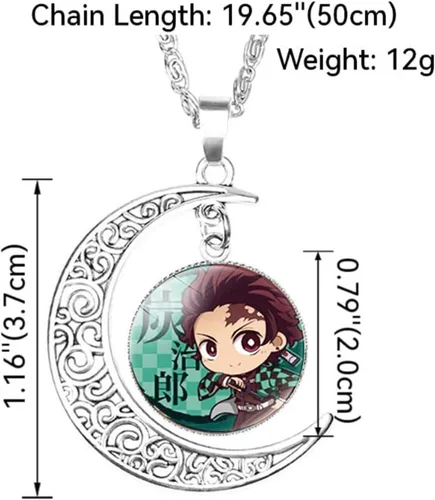 Vista 2 de Nezuko Kamado - Juego de joyas de anime con cúpula de cristal y luna creciente con dije, collar, aretes, pulsera, conjunto de joyería, regalos