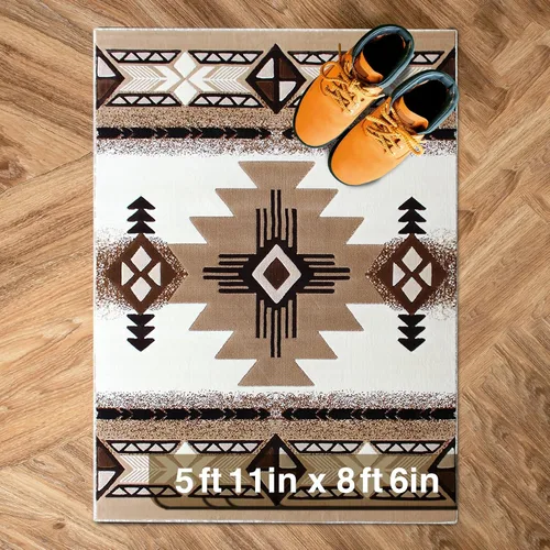 Vista 114 de YHSF South West - alfombra estilo nativo americano del suroeste C318 - fácil de limpiar, gruesa, suave, duradera, alfombra inspirada en tribus