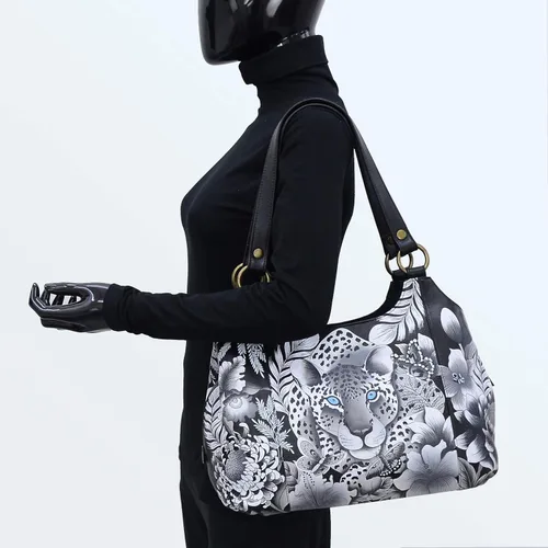 Vista 5 de Anuschka Hobo grande con triple compartimento de piel auténtica para mujer - Exterior pintado a mano