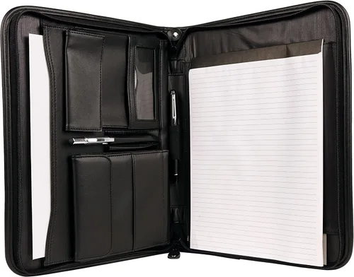Vista 4 de Padfolio con cremallera de diseño único con soporte para CD y organizador exterior.