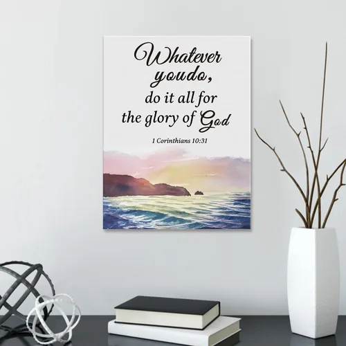 Vista 3 de OTINGQD Arte de pared en lona con escritura bíblica cristiana 1 Corintios 10:31 "Whatever You Do Do It All for the Glory of God" para decoración
