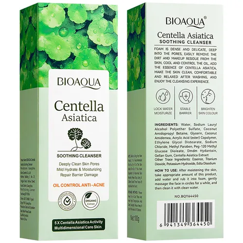 Vista 9 de BIOAQUA Centella Asiatica Limpiador Facial Calmante Control de Aceite Anti-Acné Profundo Pore Limpio Facial Hidratante Hidratante 100g/3.5oz