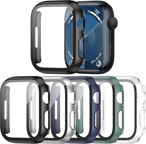 Vista 13 de Paquete de 14 fundas para Apple Watch Series 3 2 1 de 38 mm con protector de pantalla de vidrio templado, funda protectora totalmente rígida