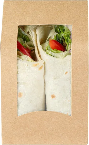 Vista 2 de Restaurantware Cajas de papel para llevar - 1 ventana - Kraft - Ángulo - Caja de 50 ct