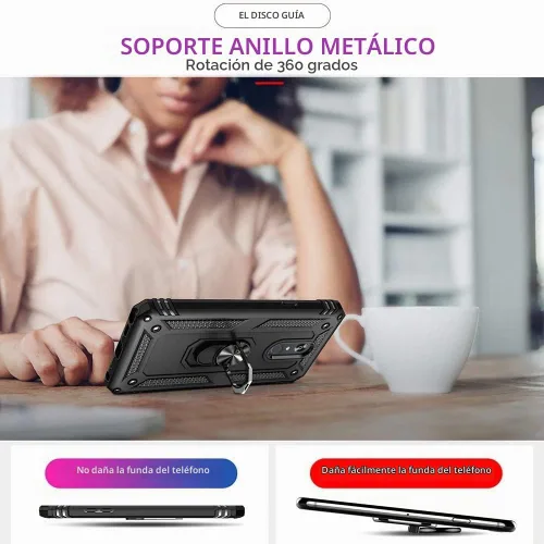 Vista 7 de YaHan Funda para Xiaomi Redmi 8A / Redmi 8, anillo giratorio de 360 grados, soporte híbrido, resistente, de doble capa, a prueba de golpes, con Negro