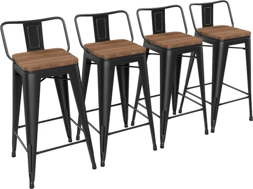 Vista 17 de Yongchuang - Juego de 4 taburetes de bar de 18" de metal apilables, taburetes cortos para aula, cocina, comedor, sillas con parte superior de madera