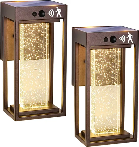 Vista 9 de Luz de Pared Solar para Exterior con Sensor de Movimiento de 3 Modos, Sconce Exterior de Cristal con Luz LED de 4000K 250LM para Puerta Frontal