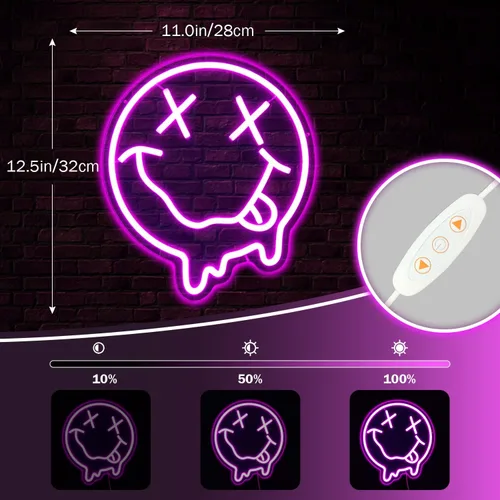 Vista 3 de Letrero de neón de sonrisa derretida, sonríe derretida, letreros LED para decoración de pared, letreros de luz de neón regulable para dormitorio