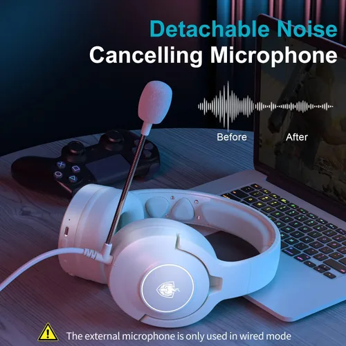 Vista 3 de PHOINIKAS Auriculares para juegos PS4 para PS5, PC, Nintendo Switch, Q9 Auriculares sobre la oreja con micrófono desmontable, auriculares