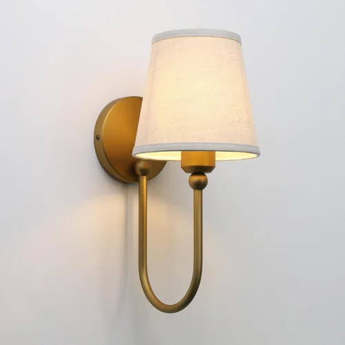 Vista 4 de Antique Linen Fabric Wall Sconces Set of 2, Hardwired Curved Arm Bathroom Vanity Light, Indoor Wall Decor Lamp for Living Room, Kitchen, Bedroom