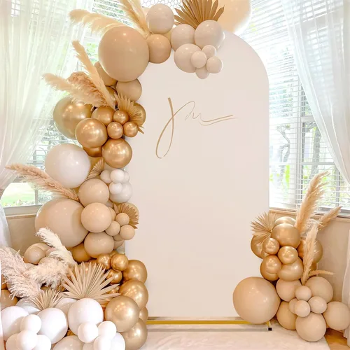 Vista 6 de SoarDream Cubierta de telón de fondo de arco de elastano beige ajustada 5 pies, cubierta de arco de boda globo con parte superior redonda, tela