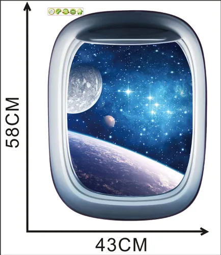 Vista 6 de Adhesivos de pared 3D de cápsula espacial para ventana, universo, espacio exterior, despegar y pegar, calcomanía de astronauta extraíble