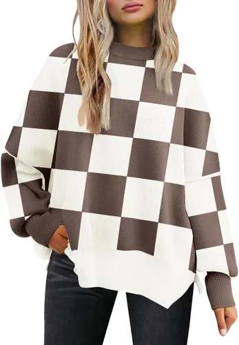 Vista 7 de Lillusory - Suéter extragrande con mangas de murciélago y cuello redondo para mujer, prenda moderna de otoño de tejido de punto sin botones