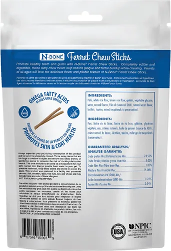 Vista 2 de N-Bone Palitos masticables para hurones sabor a tocino, bolsa de 1.87 oz