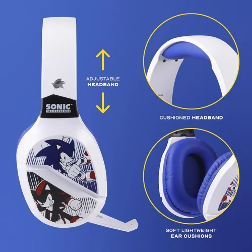 Vista 3 de Sonic The Hedgehog - Auriculares inalámbricos para juegos con Bluetooth, baja latencia, almohadillas acolchadas, micrófono Boom para PC, teléfono