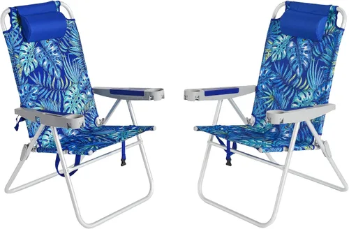 Vista 14 de SUNNYFEEL Silla de playa alta para adultos, sillas plegables de asiento Azul