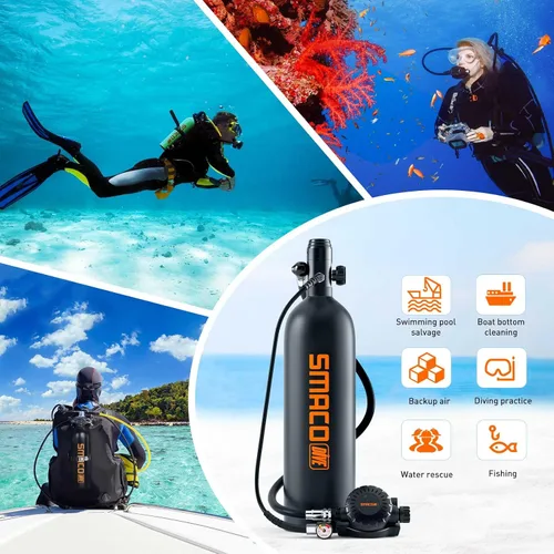 Vista 7 de Mini tanque de buceo 1.9L Kit de tanque de buceo Soporte de aproximadamente 25 minutos Dispositivos de respiración submarina Tanque de buceo Tanque